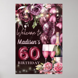 Luxury Wine Magenta 60th Birthday Welcome Sign