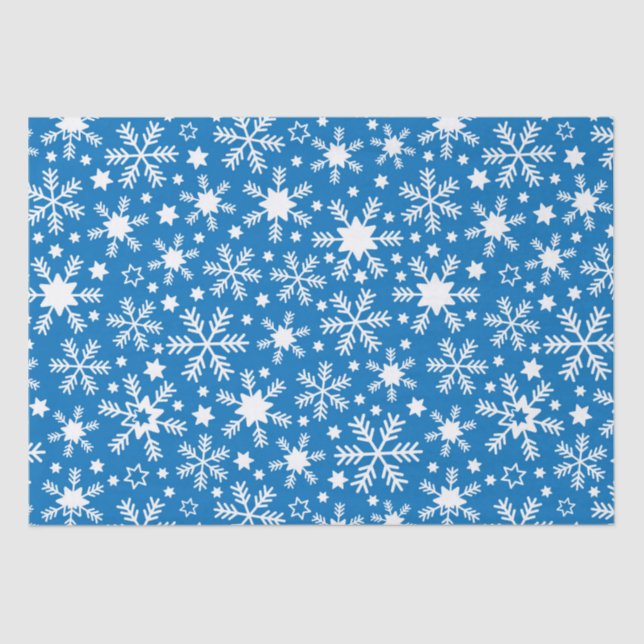 Luxury Winter Blue and White Christmas Snowflakes Tissue Paper (Front)