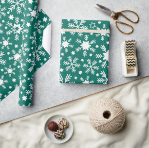 Luxury Winter Green and White Christmas Snowflakes Wrapping Paper