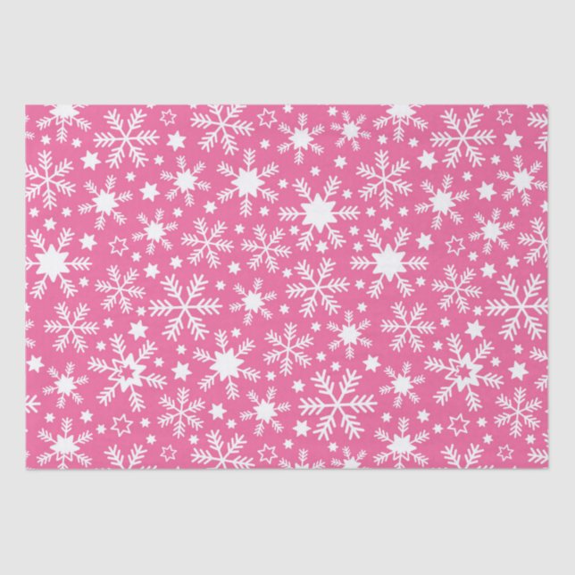 Luxury Winter Pink and White Christmas Snowflakes Tissue Paper (Front)