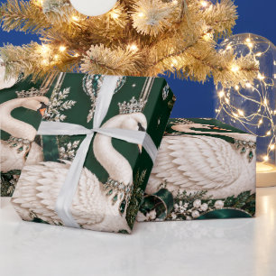 Luxury Winter Swan Emerald Christmas Wrapping Pape Paper