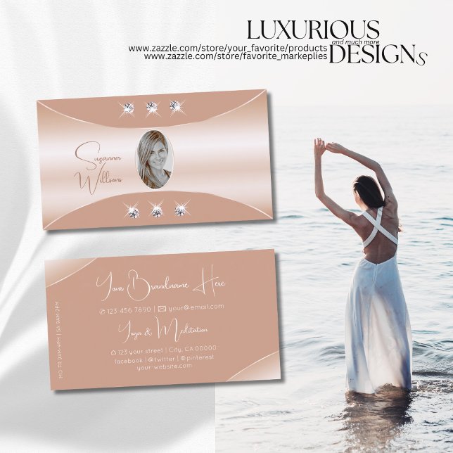 Luxury with Rose Gold Decor Jewels and Photo Business Card (Creator Uploaded)