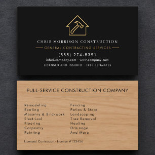 Luxury Wood Grain Black Gold Construction Business Card