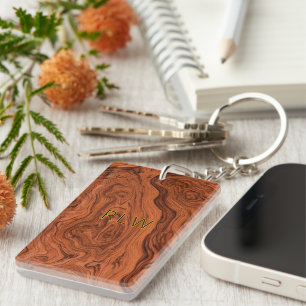 Luxury Woodgrain Faux Walnut  Key Ring