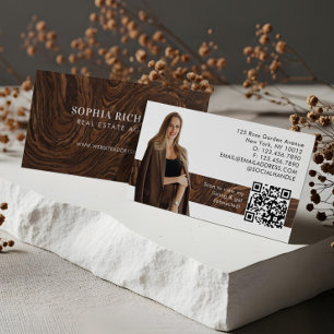 Luxury Woodgrain Professional Real Estate Photo Business Card