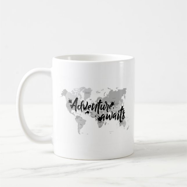 Luxury World Map Adventure Awaits Travel Map Gift Coffee Mug (Left)