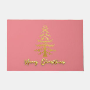 Luxury Xmas tree script text elegant girly pink Doormat