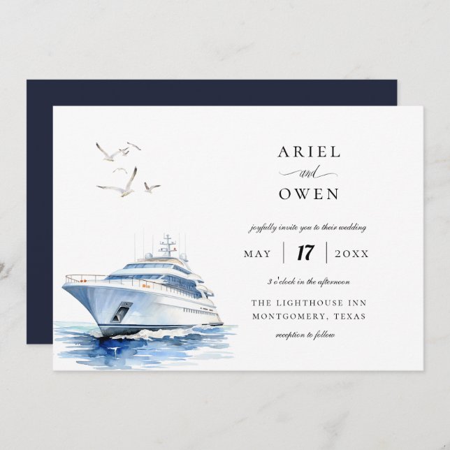 Luxury Yacht Nautical Theme Wedding Invitation (Front/Back)
