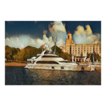 Luxury Yacht Wall Art Coastal Harbour Scene
