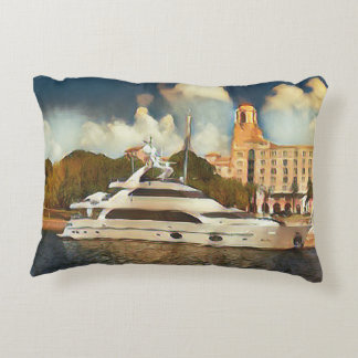 Luxury Yacht Wall Art Coastal Harbour Scene Decorative Cushion