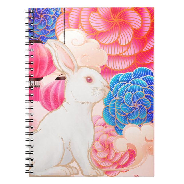 Luxury Year of Rabbit on Pink & Gold Flowers Notebook (Front)
