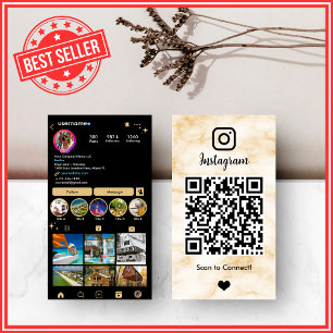 Luxury Yellow & Black Agate Marble Instagram QR Business Card