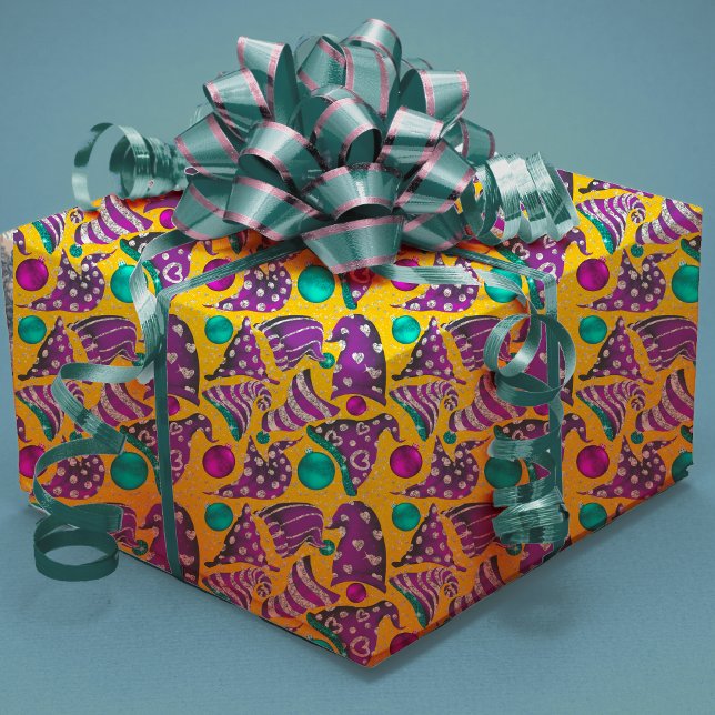 Luxury yellow faux glitter gnomes hats Christmas Wrapping Paper Sheet (Creator Uploaded)