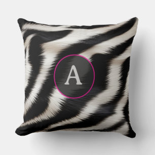 Luxury Zebra Print Elegant Black & White Faux Fur Cushion