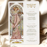 Luxus Menu Wedding Art Nouveau by Mucha Invitation<br><div class="desc">Add a touch of elegance and sophistication to your wedding reception with this Art Nouveau Wedding Menu. The watercolor artwork features one of Mucha's Muses holding a glass of champagne, creating a sense of luxury and celebration. The Art Nouveau style is chraacterised by its flowing lines and floral motifs, making...</div>