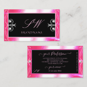 Luxuy Black Pink Sparkle Jewels Ornaments Monogram Business Card