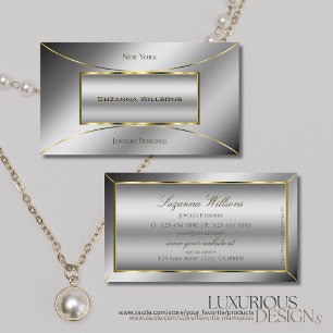 Luxuy Silver with Luminous Gold Decoration Stylish Business Card
