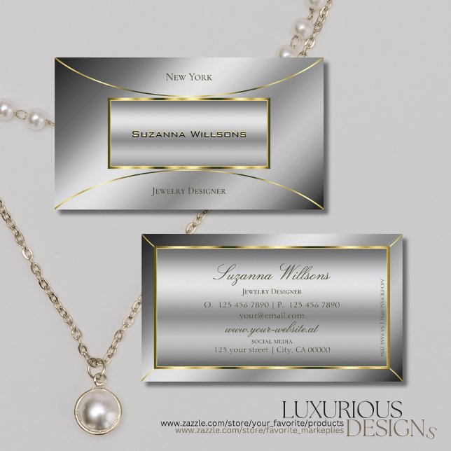 Luxuy Silver with Luminous Gold Decoration Stylish Business Card (Creator Uploaded)