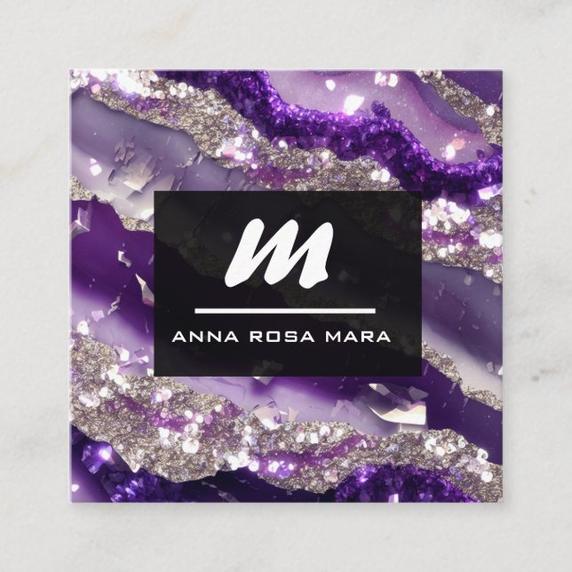 *~* Luxw Purple Lavender Glam Initial  QR AP66 Square Business Card (Front)