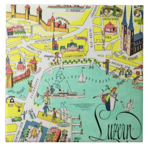 Luzerne Switzerland Colorful Map Ceramic Tile