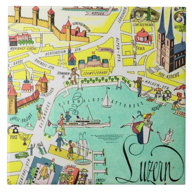 Luzerne Switzerland Colourful Map Ceramic Tile (Front)