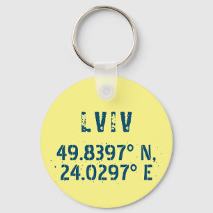 Lviv Ukraine Latitude & Longitude Distressed  Key Ring