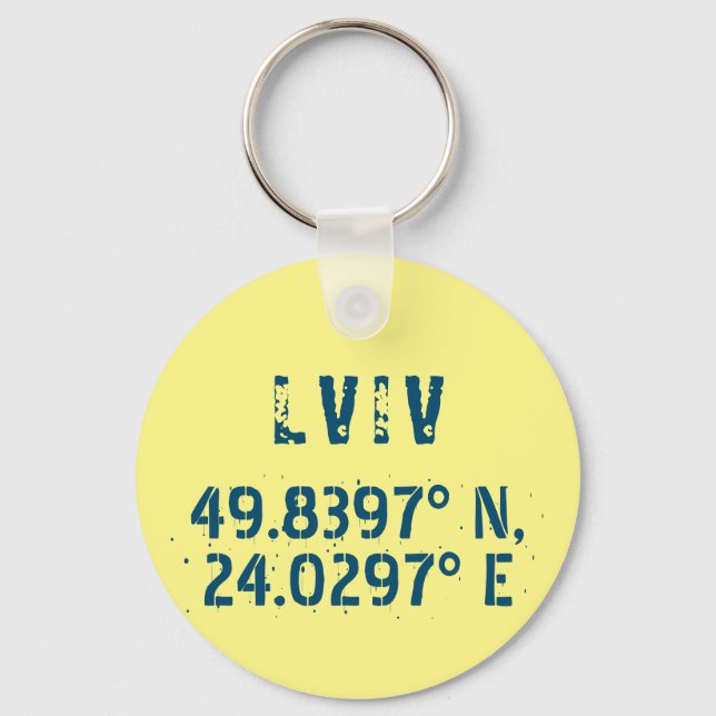 Lviv Ukraine Latitude & Longitude Distressed  Key Ring (Front)