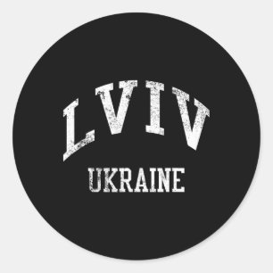 Lviv Ukraine Retro 70s College Sports Style Classic Round Sticker