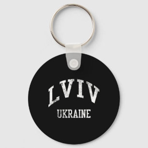 Lviv Ukraine Retro 70s College Sports Style Key Ring