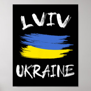 Lviv Ukraine Souvenir Ukrainian Country Flag Brush Poster