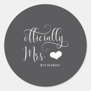Ly Mrs New Bride With Heart Dark _1  Classic Round Sticker