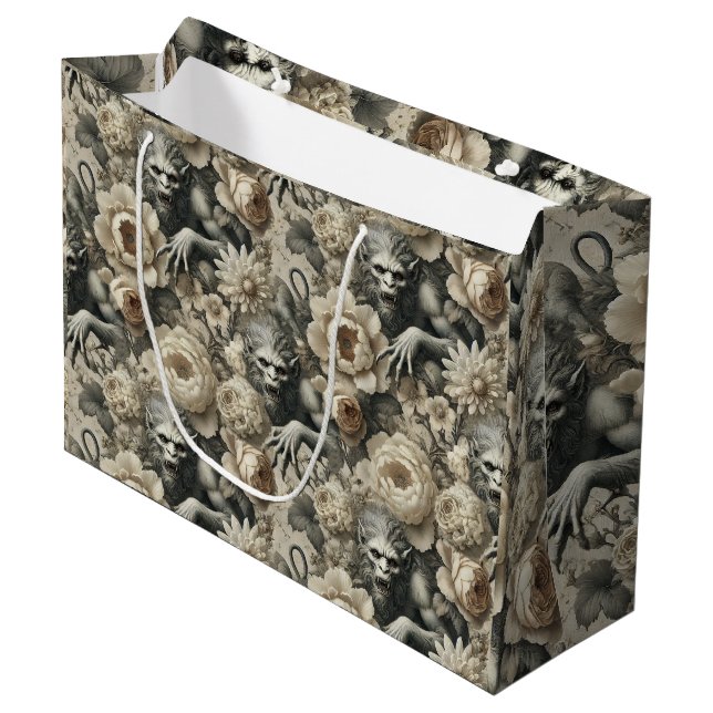 Lycanthropic Splendour – Gothic Werewolf Floral  Large Gift Bag (Front Angled)