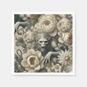 Lycanthropic Splendour – Gothic Werewolf Floral Napkin