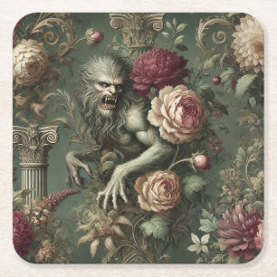Lycanthropic Verdant – Gothic Floral Design Square Paper Coaster