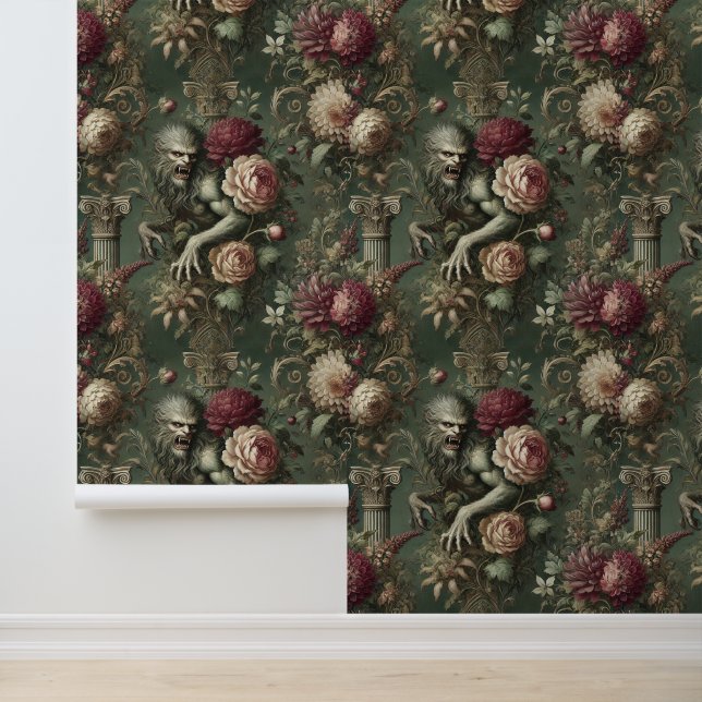Lycanthropic Verdant – Gothic Floral Design Wallpaper (Application)