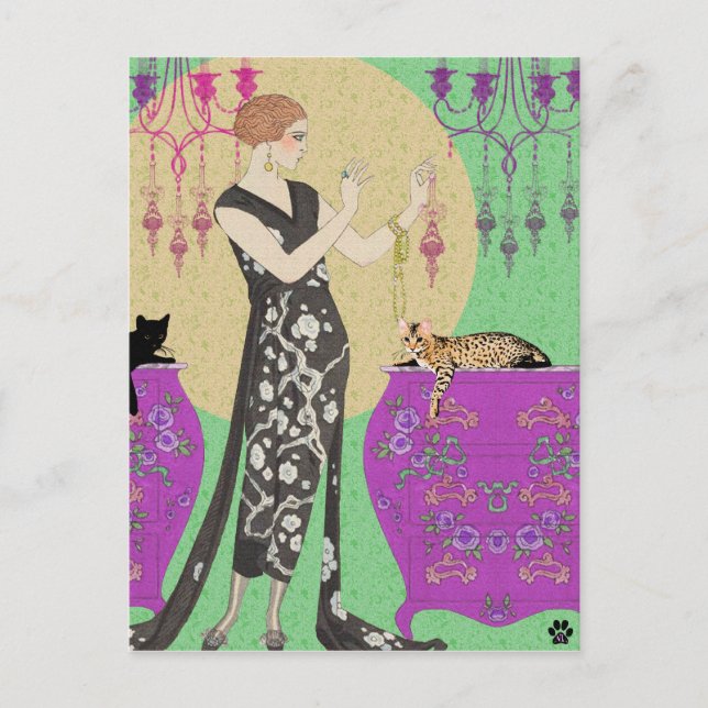 Lydia & Bengal in Fuchsia and Green Postcard (Front)