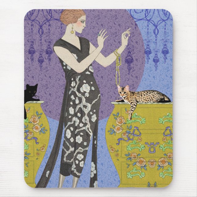 Lydia & Bengal in Yellow and Blue Mouse Pad (Front)