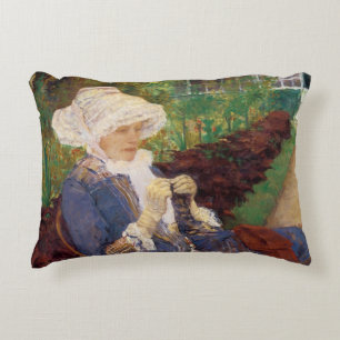 Lydia Crocheting in Garden at Marly, Mary Cassatt Decorative Cushion
