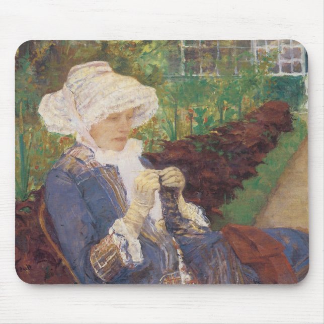 Lydia Crocheting in Garden at Marly, Mary Cassatt Mouse Pad (Front)