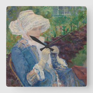 Lydia Crocheting in the Garden at Marly Square Wall Clock