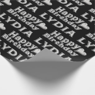 Lydia Happy Birthday silver black gift paper