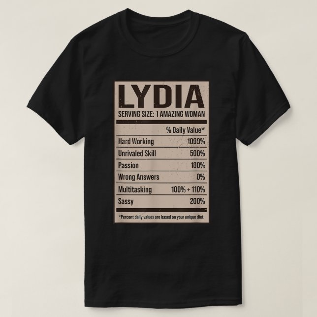 Lydia Nutrition Facts Name Nickname Alias Title Fr T-Shirt (Design Front)