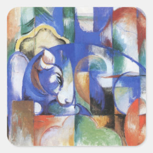 Lying Bull by Franz Marc, Vintage Cubism Art Square Sticker