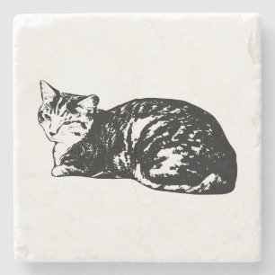Lying Tabby Cat Monochrome Coaster