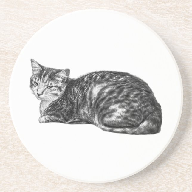 Lying Tabby Cat Monochrome Coaster (Front)