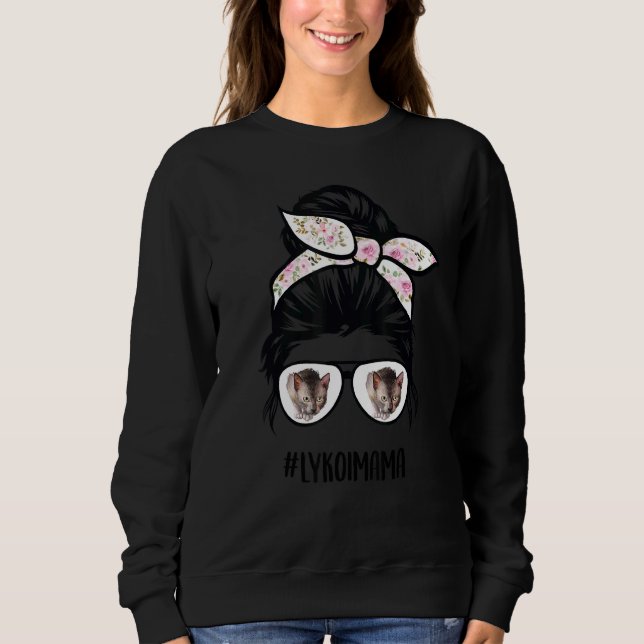 Lykoi Mum Messy Bun Hair Glasses Wirehair Mama Sweatshirt (Front)