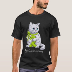 Lyme Disease Awareness Month Lime Green Ribbon Cat T-Shirt