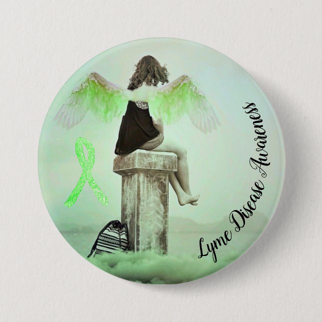 Lyme Disease Awareness Ribbon & Angel Button (Front)