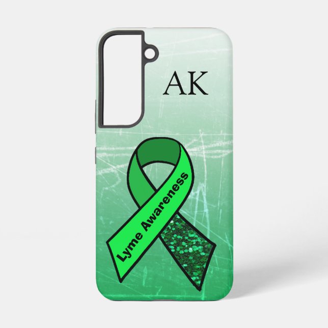 Lyme Disease Awareness Ribbon Monogrammed Samsung Galaxy S22 Case (Back)