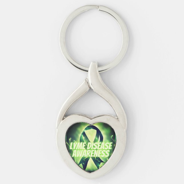 Lyme Disease Awareness Ribbon Uniquely Designed Key Ring (Front)